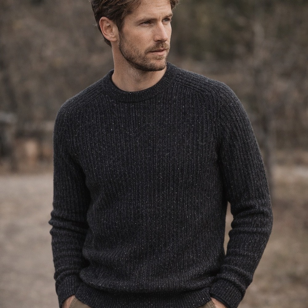 Billy Reid Wool Plaited‎ Texture Crew Mens M Charcoal Grey Excellent Cashmere